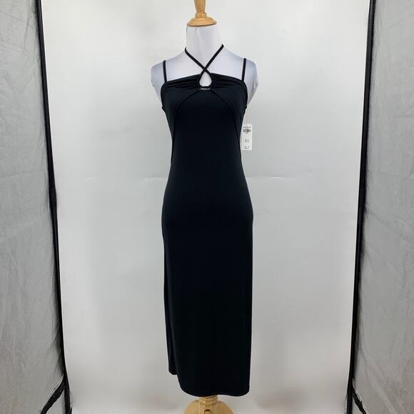 Abercrombie & Fitch Dress Womens S Small Black Bodycon Halter Keyhole Lined Midi - Picture 2 of 16
